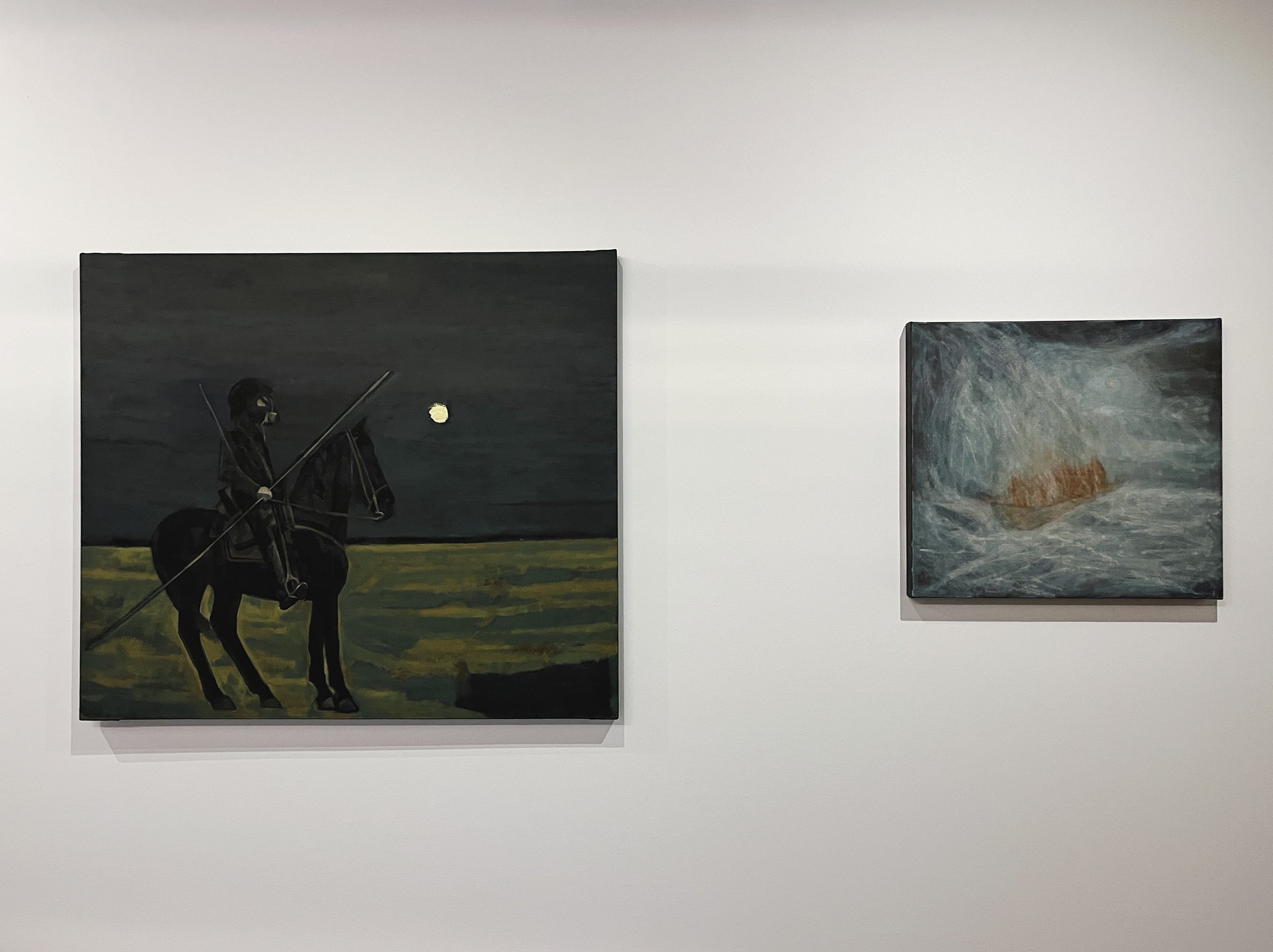   Gregory Kwiatek   1918 Nocturne (left)  2021 Oil on linen 38 x 54 inches   Stranded at Sea I (right)  2020 Oil on linen 22 x 24 inches 