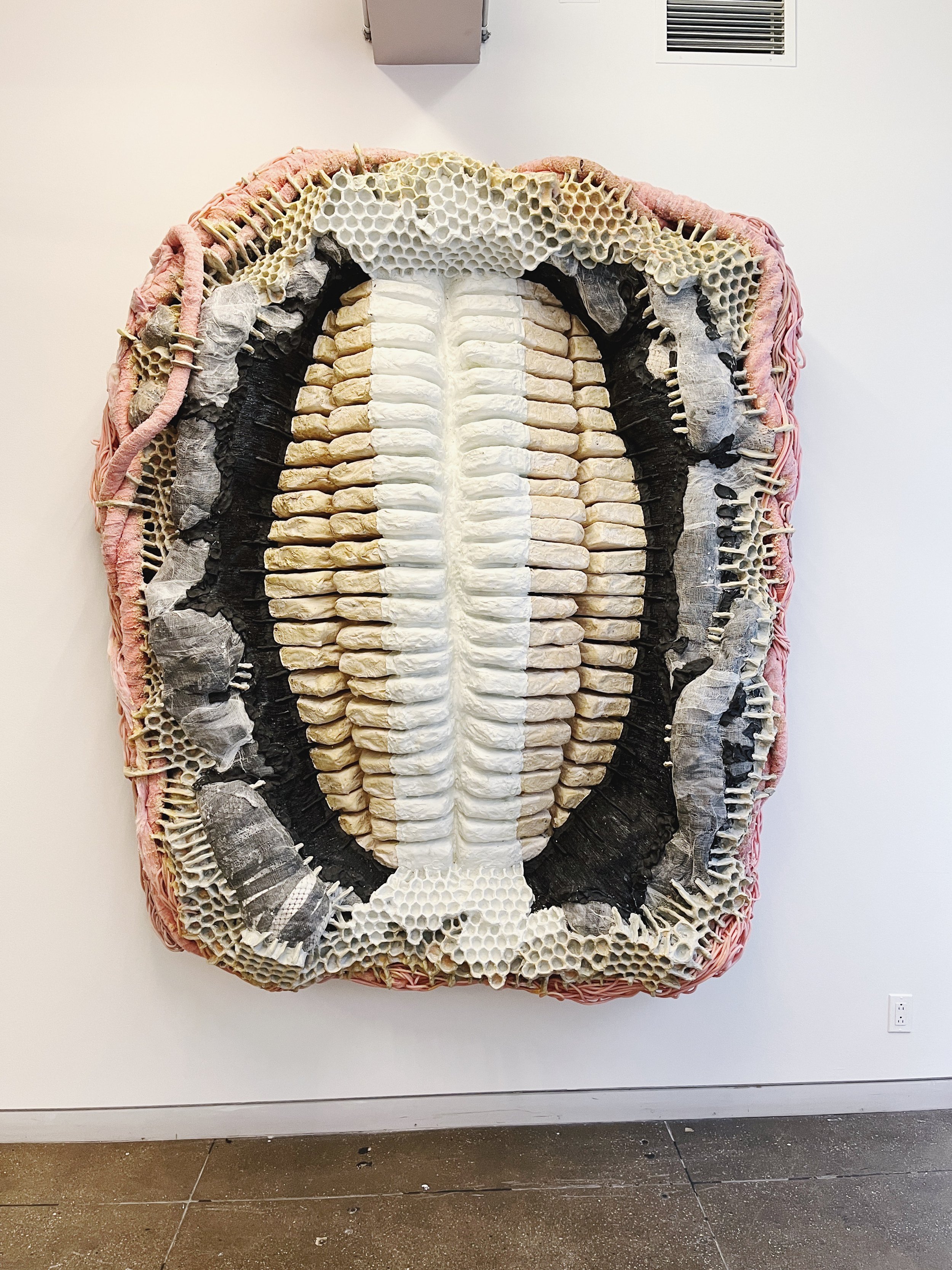   Whitney Oldenburg   holding 800  2022 Resin, foam, clay, personal belongings, ice trays, nets, rope, fabric, string, and paint 7 x 6 x 1 feet 