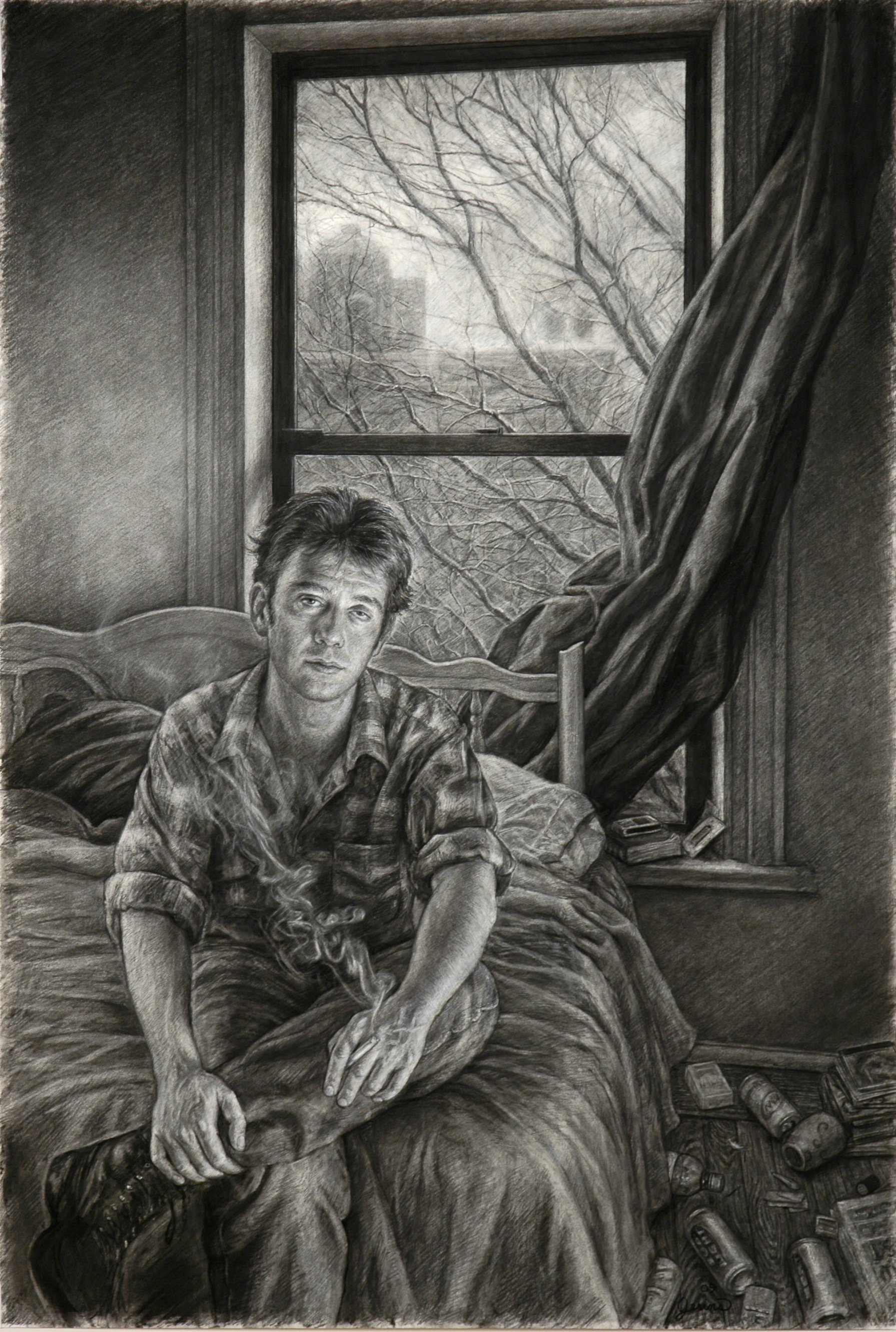   Edgar Jerins   Jay Alone  2010 Charcoal on paper 44 x 30 inches 