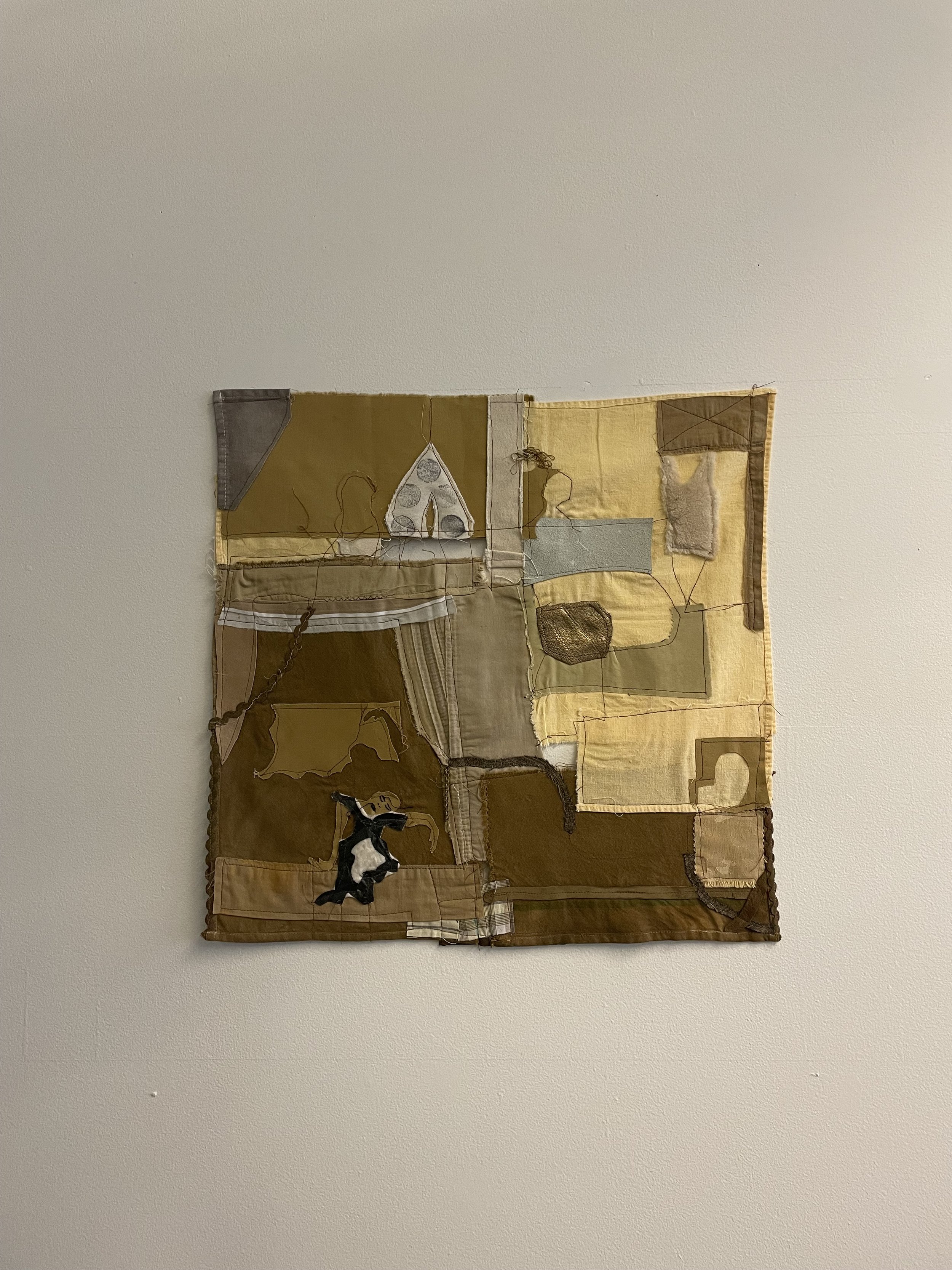   Fanny Allié&nbsp;   Marionette  2022,&nbsp; Found fabric, thread, and mixed media 21in x 21.25in 