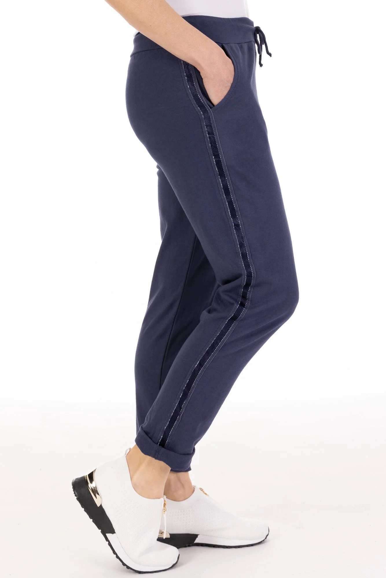 Satin stripe joggers navy — Fizz Fashion