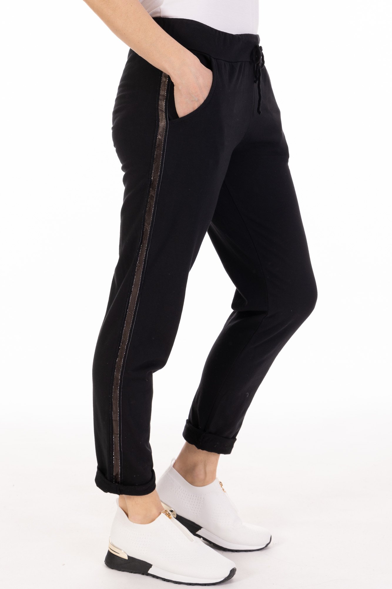Satin stripe joggers black — Fizz Fashion