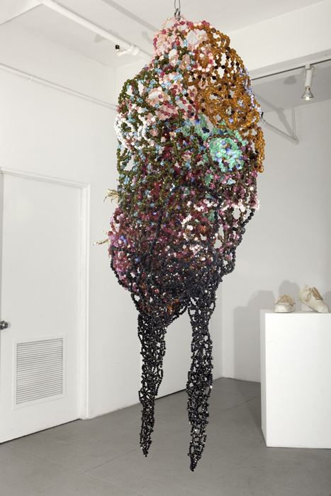   Natsu,   The Crystalization-Meteorite 002,  2008. Plastic beads, brass wire, and sequins, 45 x 34 x 28 inches. 