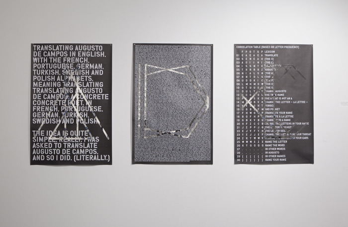   Steve Savage &amp; Jean-Sébastien Baillat,   Translating Augusto de Campos,  2011. 120 posters (3 with vinyl lettering), 24 x 35 inches each. 