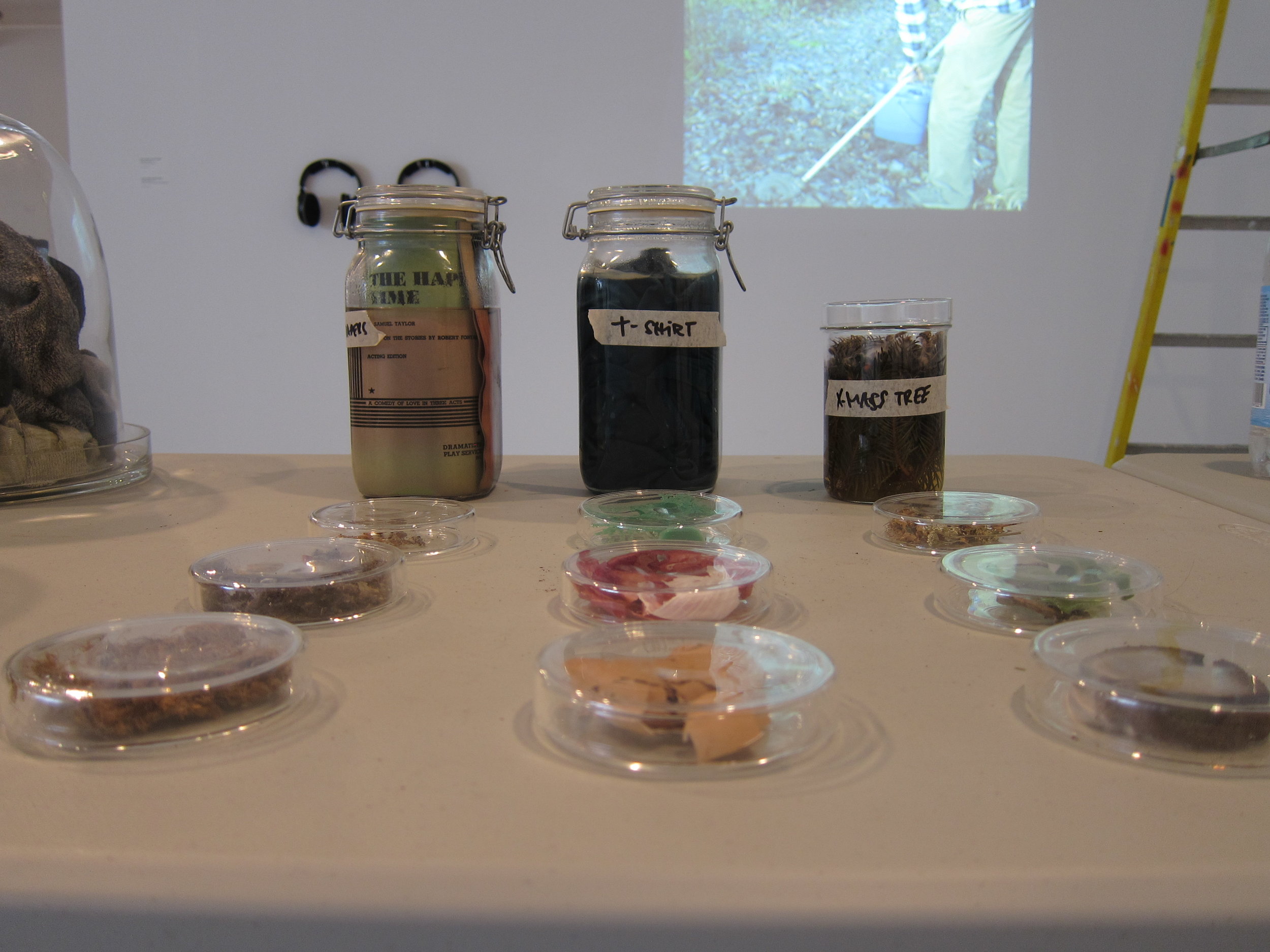   Kristyna Milde and Marek Milde,   Cabinet of Smells,  2014-15. Installation of perfume bottles and cleaning supplies and distillation station. Dimensions variable. 