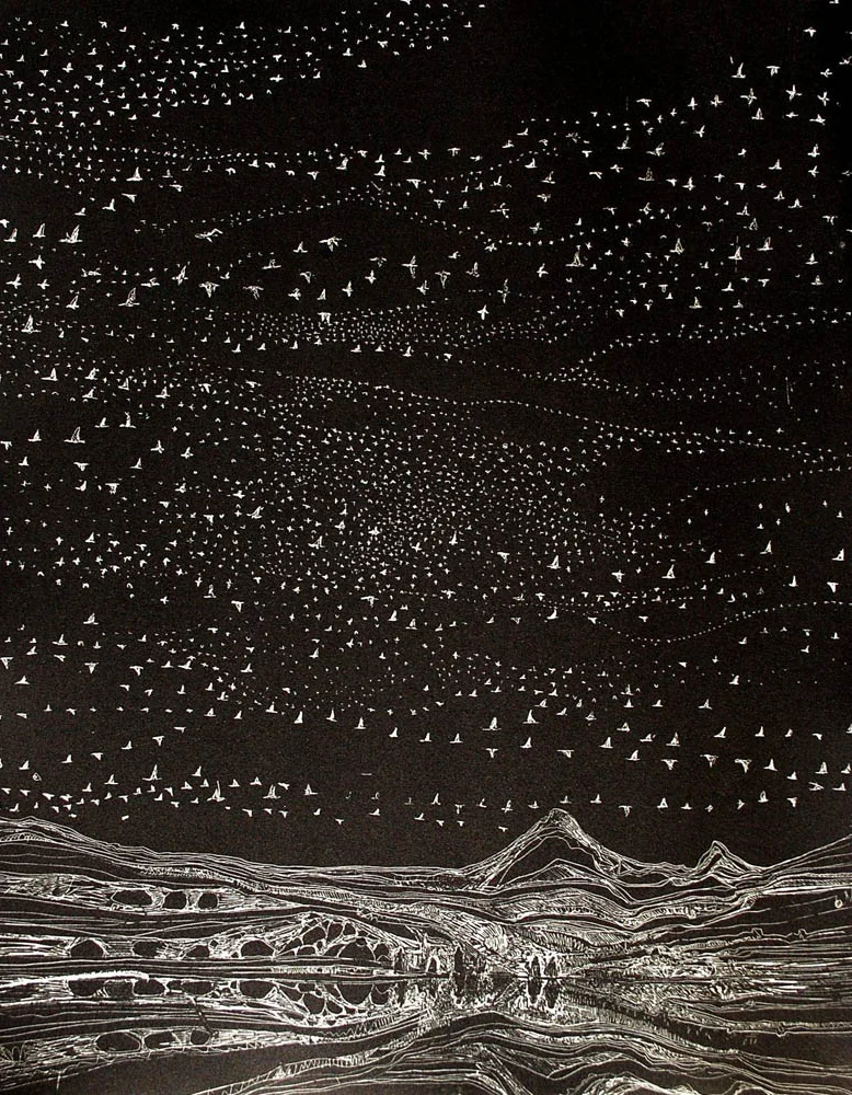 Elizabeth Claire Rose Snow Geese , 2012 Intaglio print (relief roll)