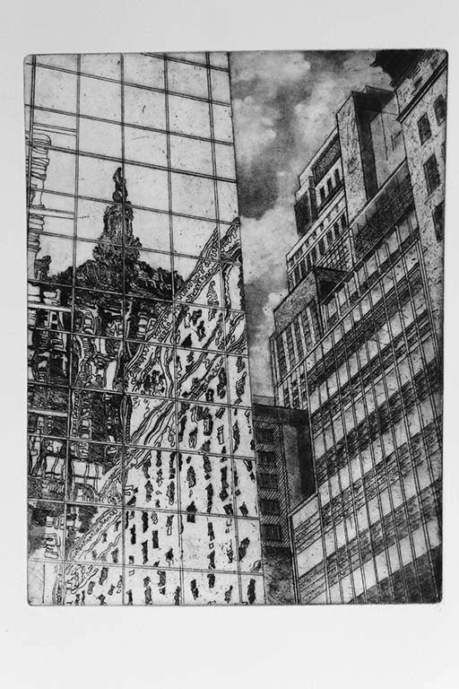 Andy Hoogenboom Reflections of New York , 2014 Etching with Aquatint and Roulette