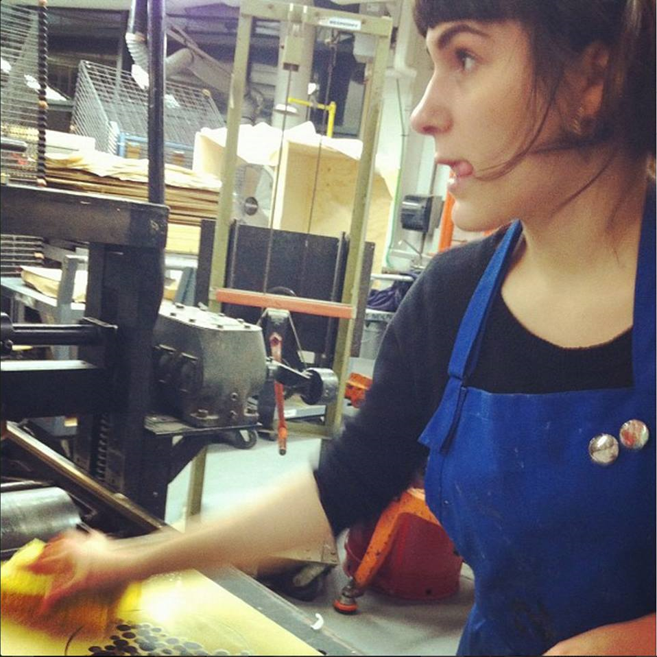 Nicole Marandola , Shop tech since Feb 2015 Nicole graduated from SUNY New Paltz in 2014 with a BFA in printmaking. Nicole works mainly in intaglio but can offer assistance with silkscreen, stone lithography, photo-lithography, pronto plate and polymer plate lithography. 