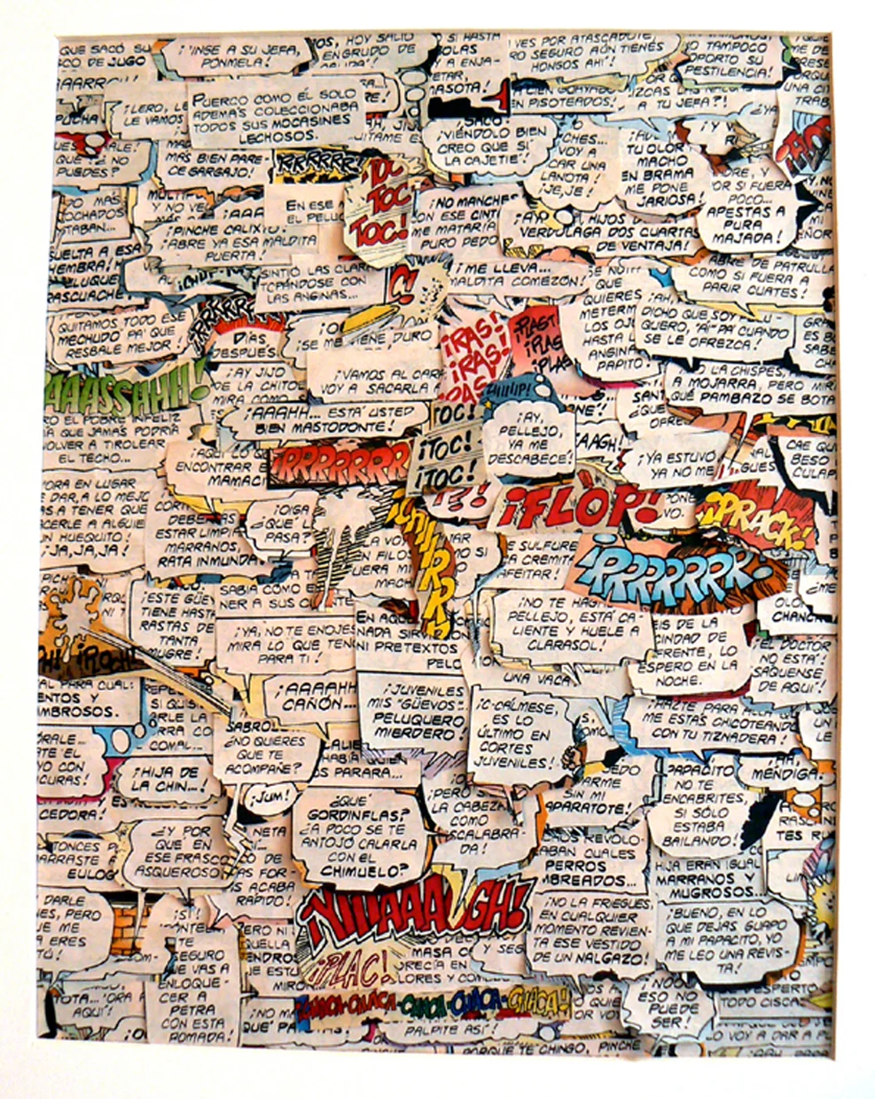 Image credit: Blanka Amezkua, Untitled, 2016, Collage of text bubbles from recycled Mexican adult comic books, Courtesy of the artist