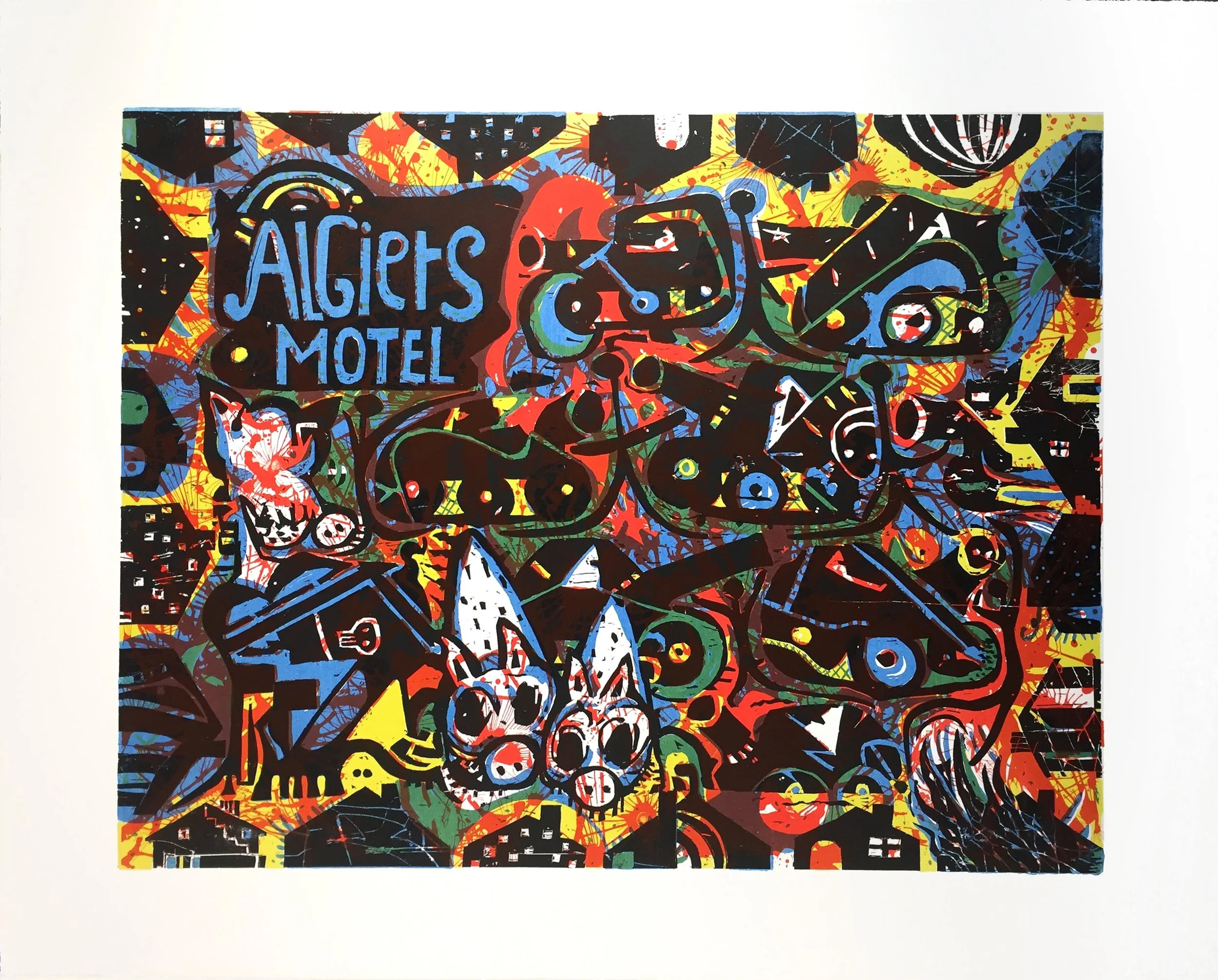 Algiers Motel 2017 Woodcut and Lithograph, 29 x 36 in. Edition: 20