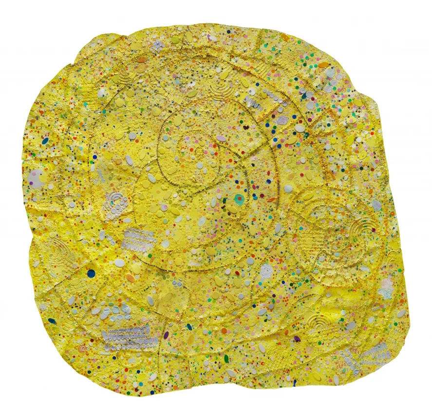 HOWARDENA PINDELL Nautilus #1 , 2014–2015 Mixed media on canvas 68 x 70 inches Courtesy the artist and Garth Greenan Gallery, New York. Collection of Jacqueline Bradley and Clarence Otis.