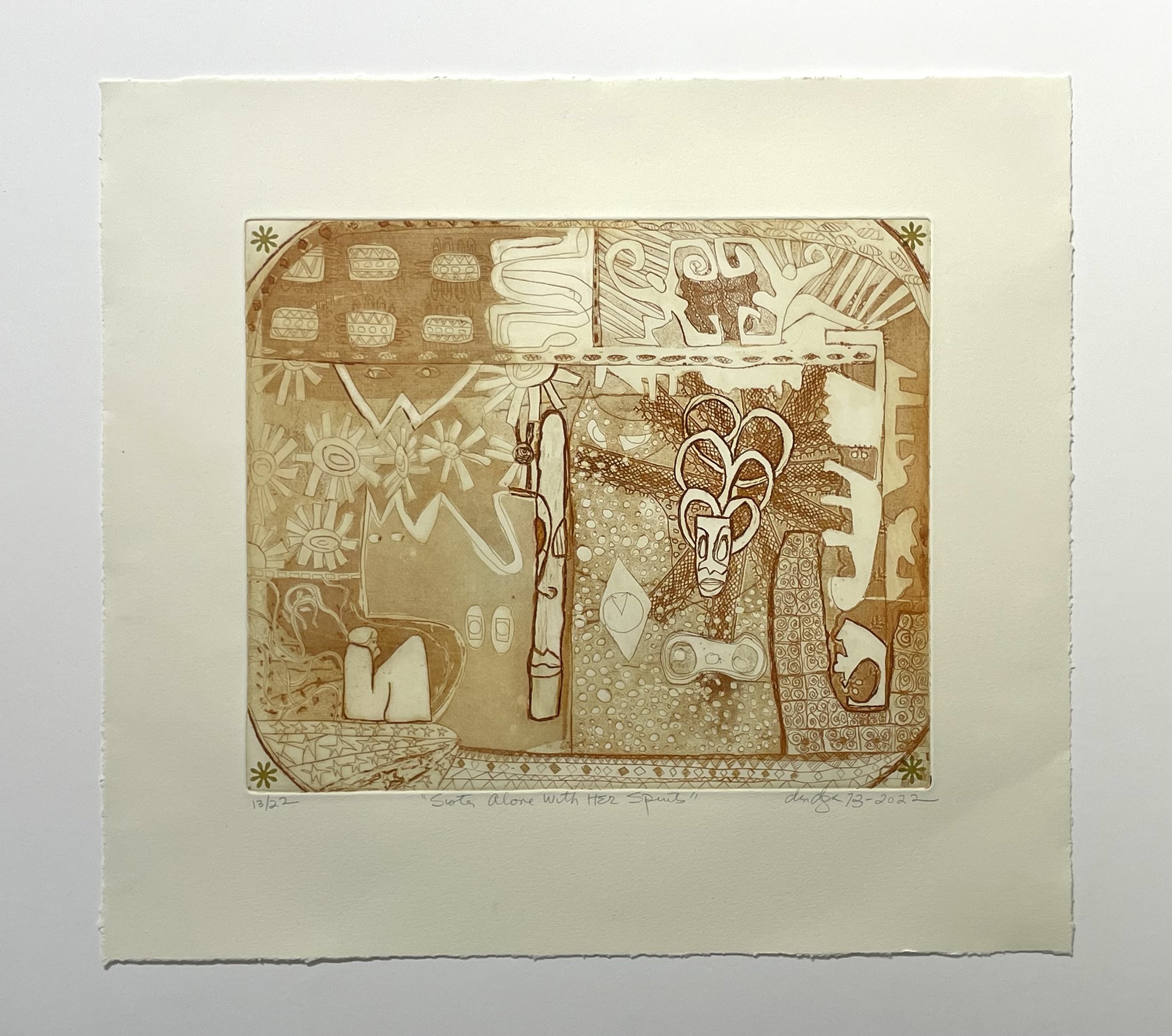 Sister Alone with Her Spirits 1973-2022  Etching with Chine Collé