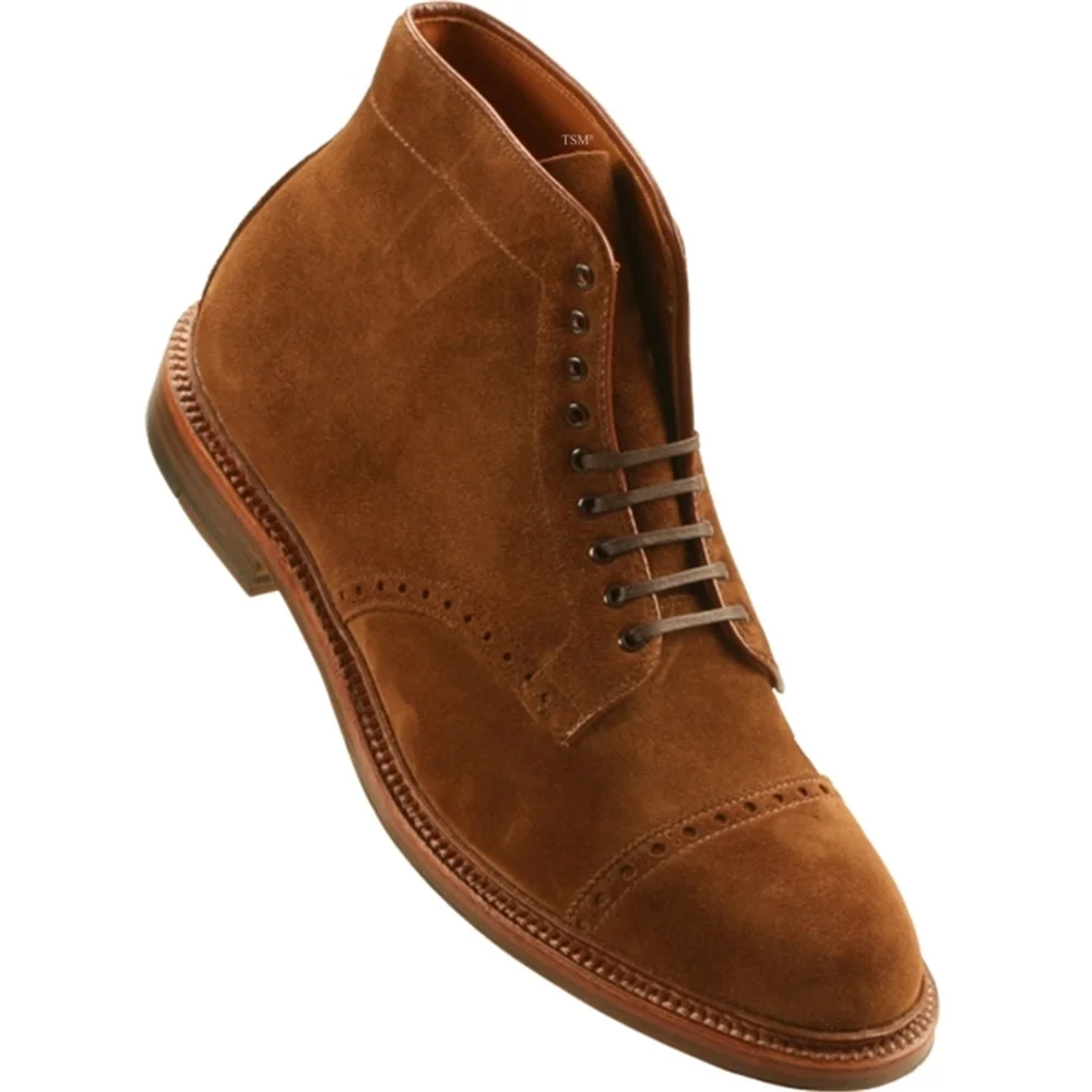 39702 - Alden Perforated Cap Toe Boot - Snuff Suede
