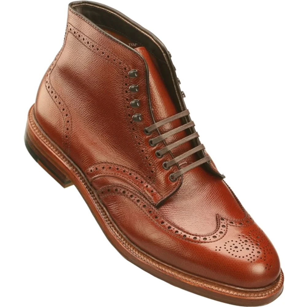 44611H - Alden 5 Eyelet Wing Tip Boot - Brown Alpine Grain
