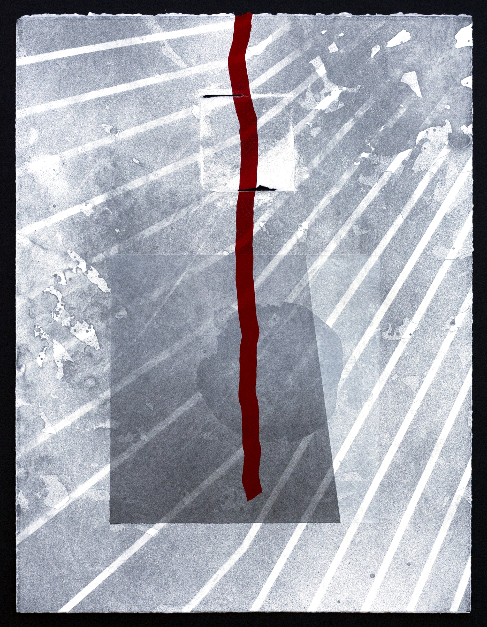 Not Without Its Problems , Lithograph, screenprint, glassine, tracing paper and spraypaint on sanded paper, 20" x 15", 2013. 