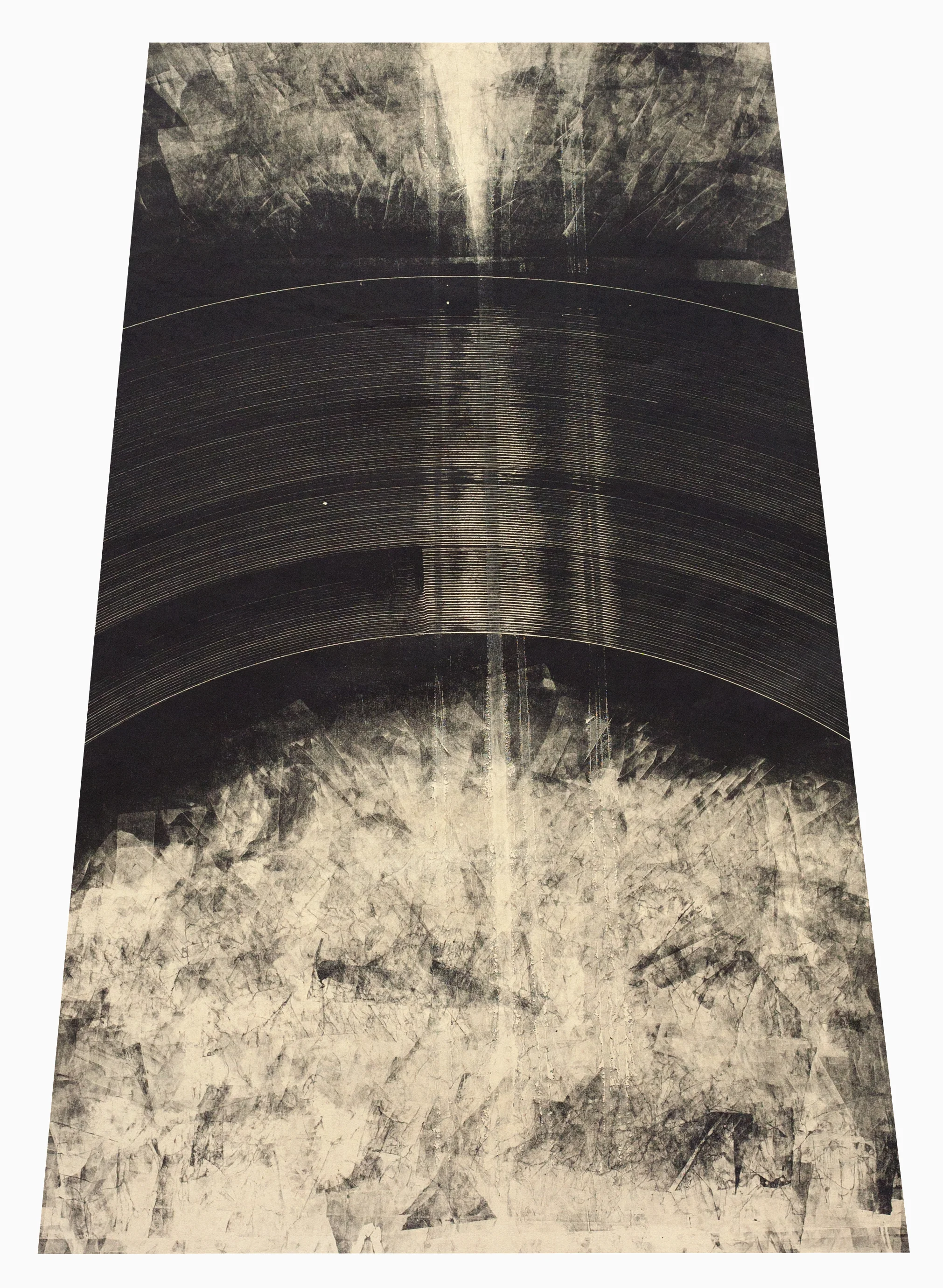 Pleione , Monotype on paper mounted to panel, 28" x 19"(bottom) 14.5"(top), 2014.