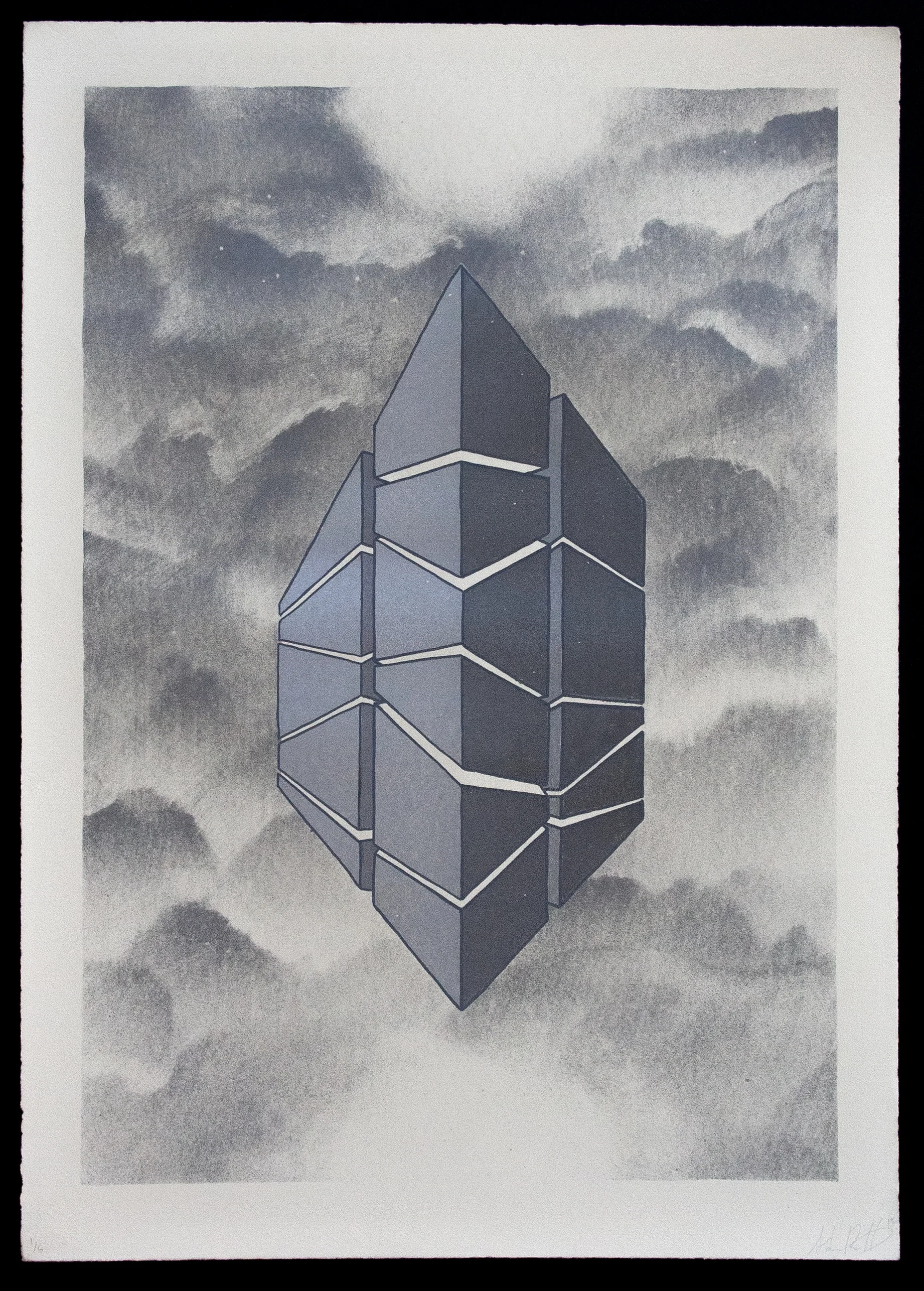 Untitled (Gray tri-monolith), Lithograph, 18" x 12.5", 2013.