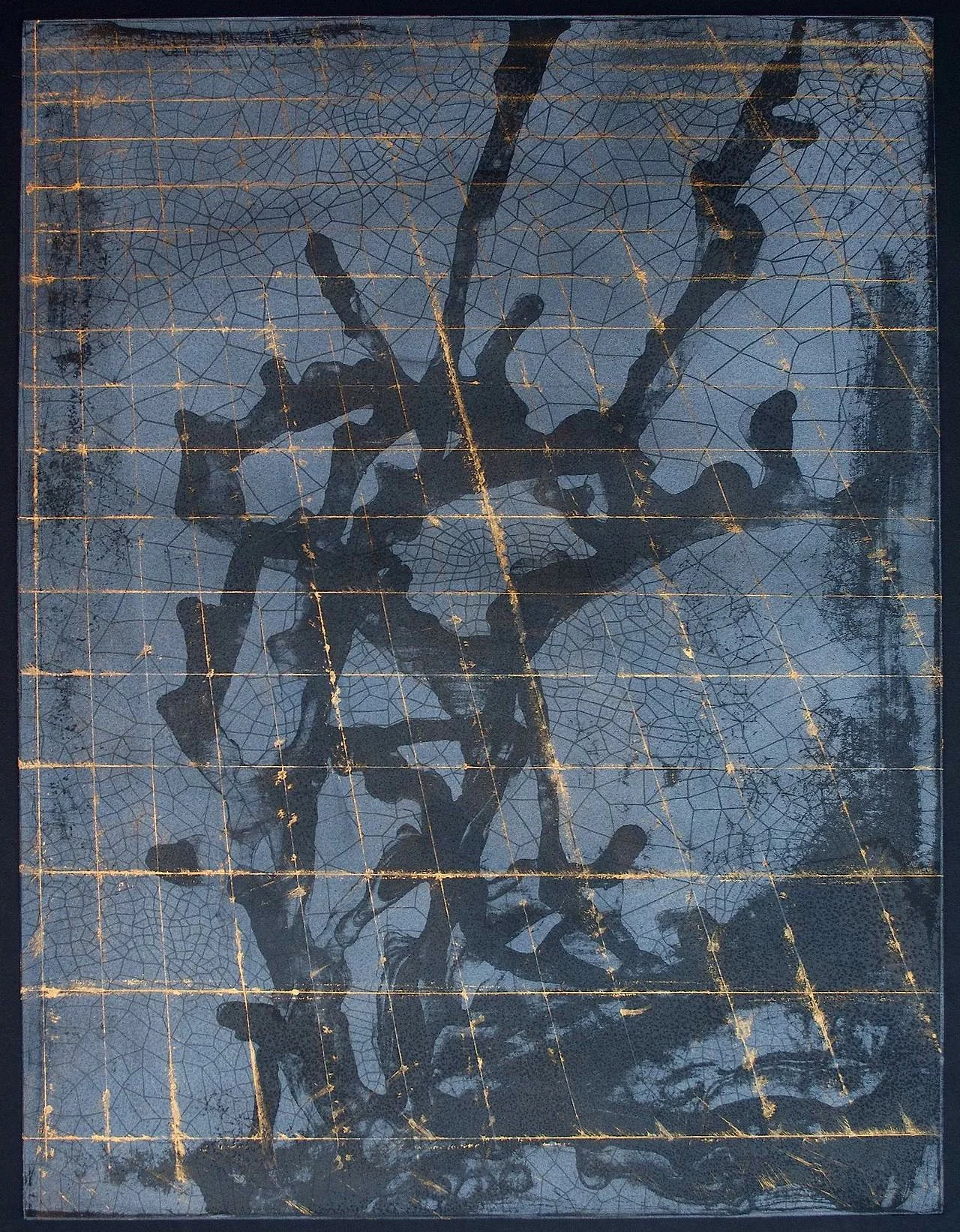Floodgates I , Lithograph and gold flake on paper, 25" x 19", 2013. 