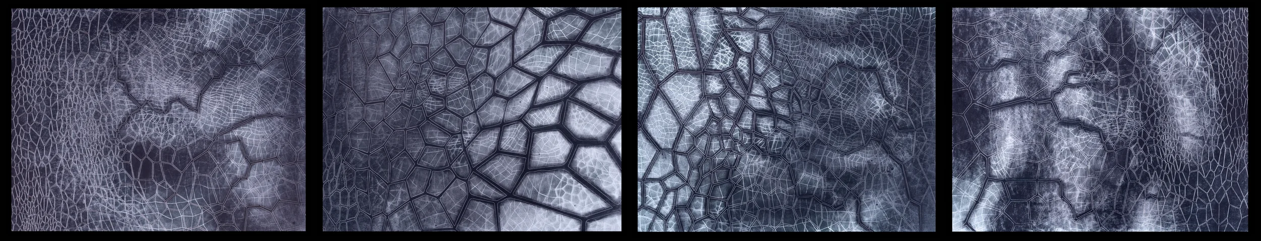 Timeline of the Far Future , Lithograph and graphite on laser cut paper mounted on 4 panels. 17" x 23" each, 2014. 