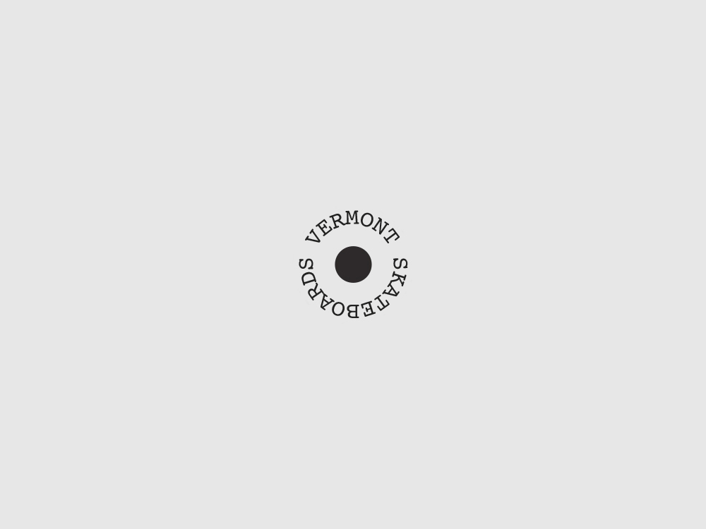 Vermont Skateboards logo rebrand. The center dot represents the small circle of friends associated with the skate crew and company. It is also similar to that of a wheel and bolt. The writing around the dot resembles how type is laid out on shotgun shells. The real effect of the logo occurs as time goes on.