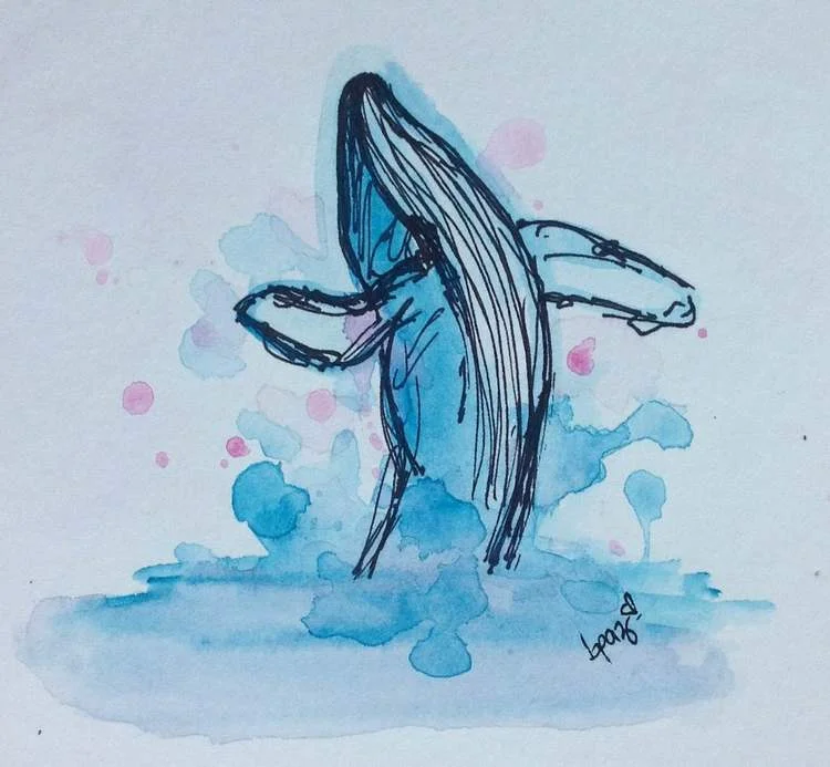 Whale. Watercolours - Markers.