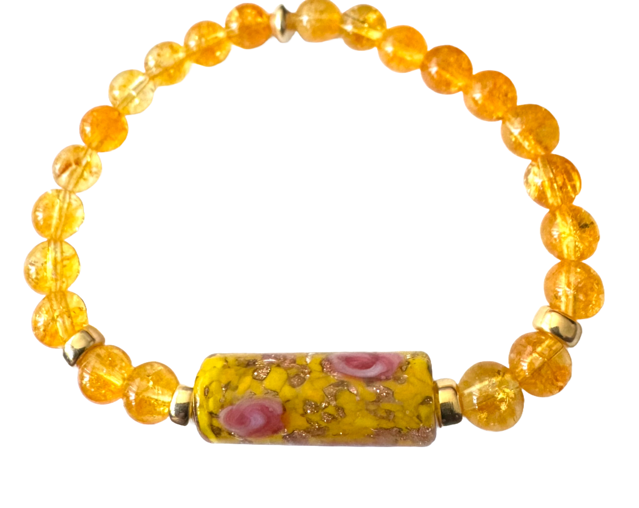 Citrine Gemstone beads with Murano Glass stretch bracelet