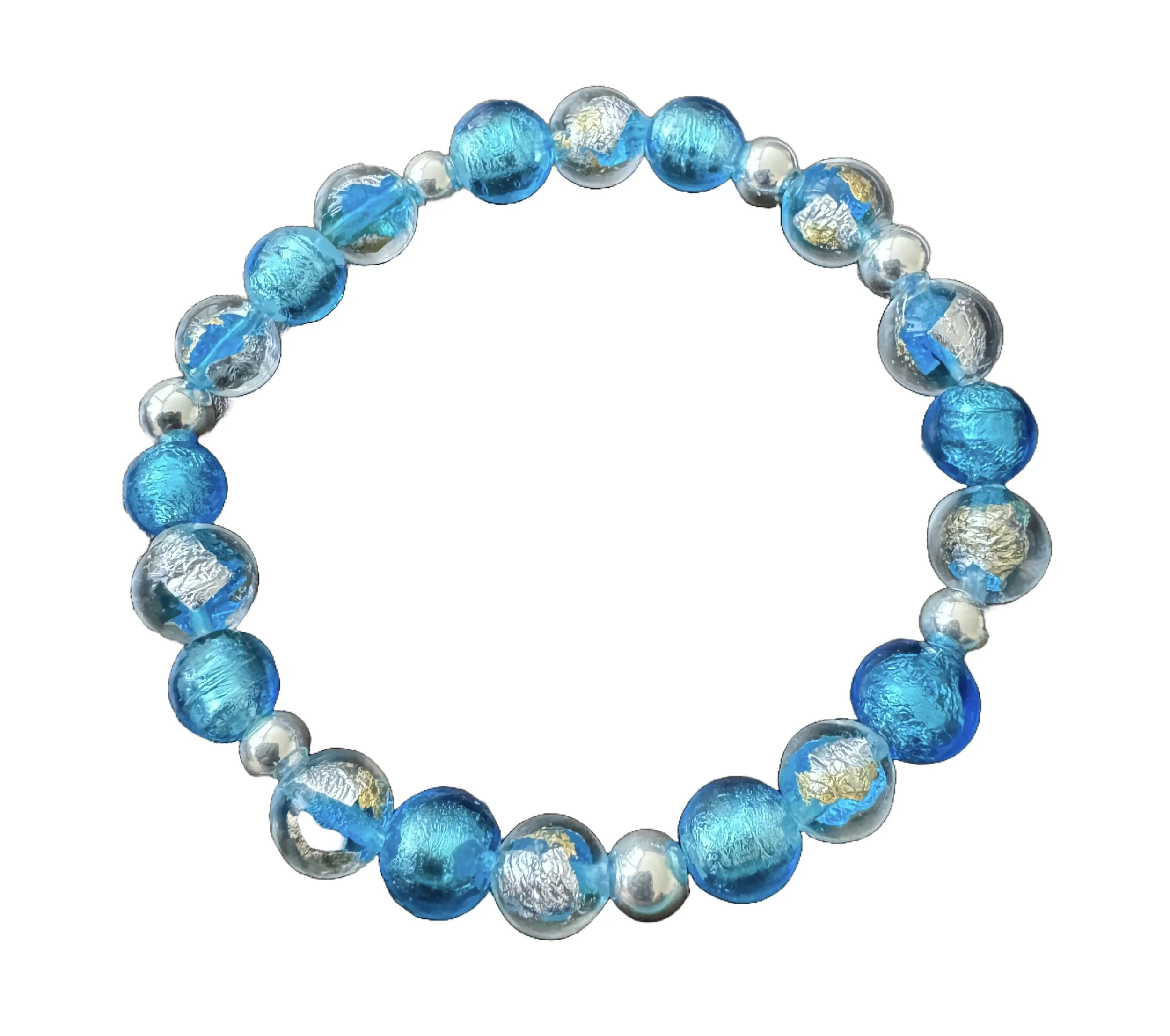 Aqua Murano Glass Beaded Stretch Bracelet