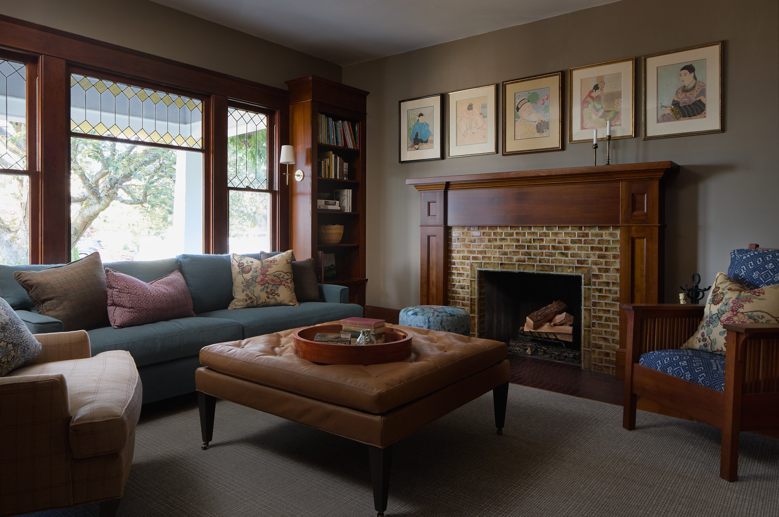 Hygge living room at the Old Tacoma Residence, featuring custom furnishings and design by Cupboard & Clay and Sonju Interiors in Tacoma, WA.