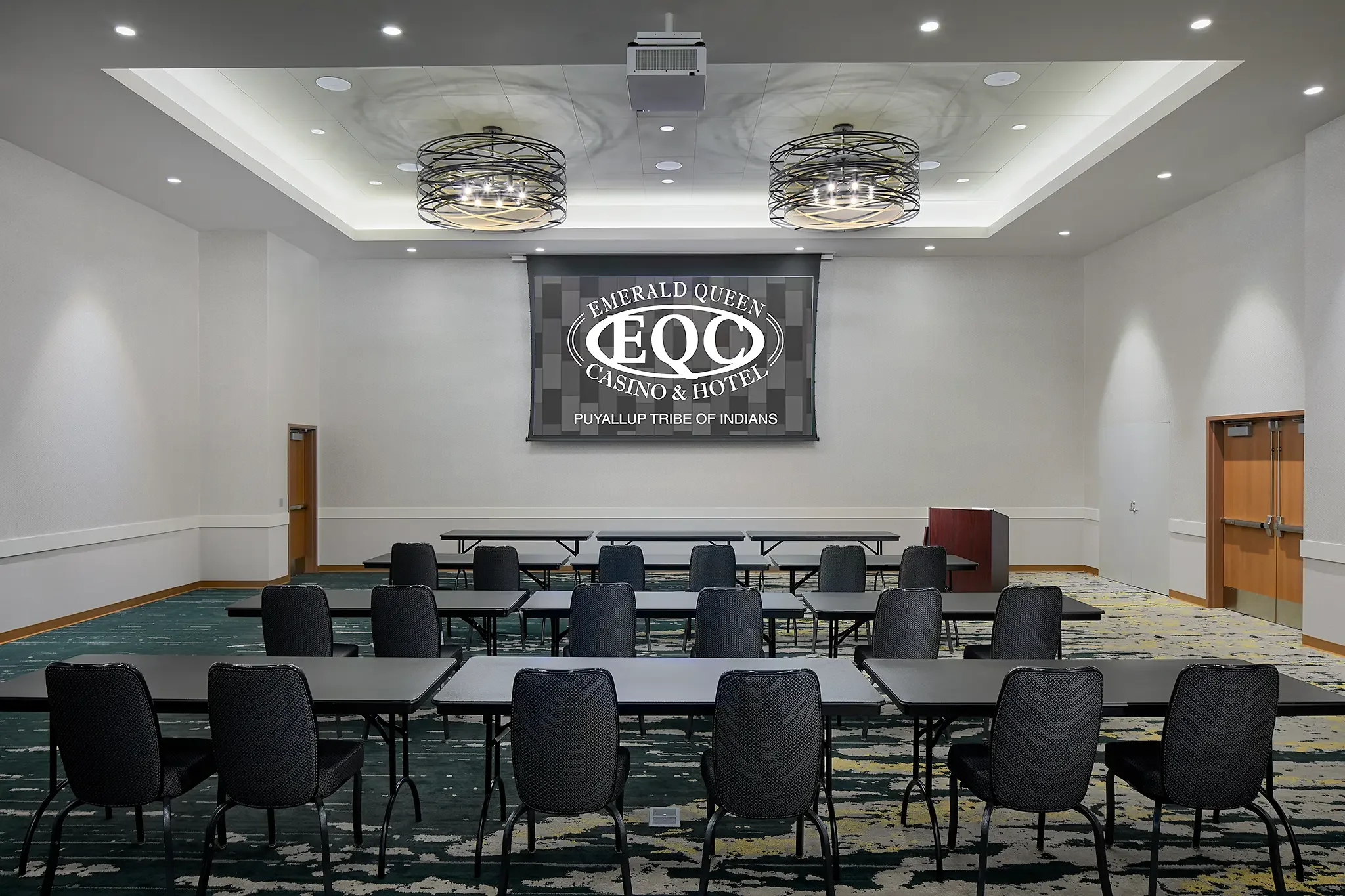 Meeting room and event space interior design at the Emerald Queen Casino Hotel in Tacoma, Washington, a project completed by Cuningham Architects.