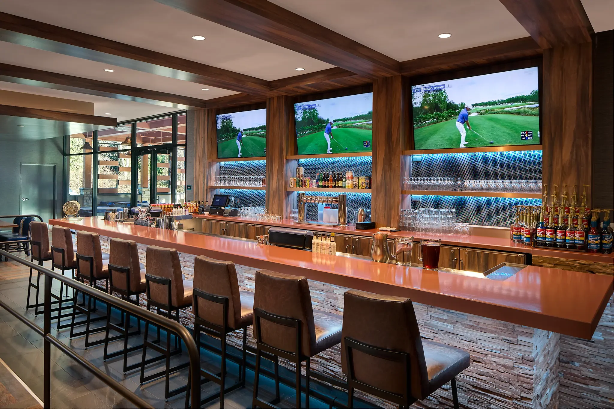 Interior of the Salish Wind Bar within the Elwha River Casino Expansion, designed by Bergman Walls & Associates.