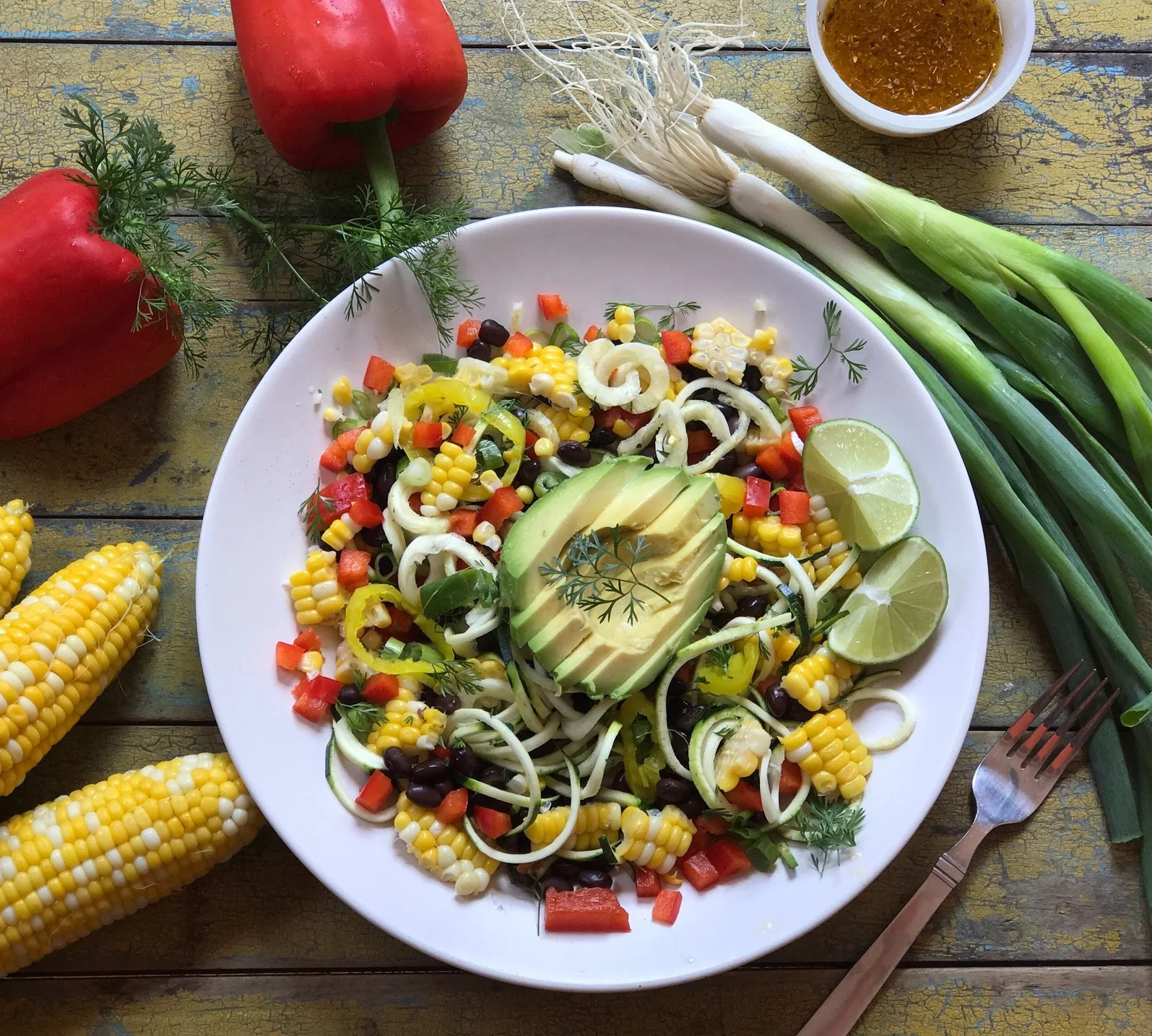      

 
   Tex-Mex Chipotle Summer Salad  It's zucchini season so get your spiralizer ready!  Spiralizing veggies is an easy way to add pasta-like noodles to any dish. &nbsp;Zucchini noodles keep the dish light and very low in calories allowing you 
