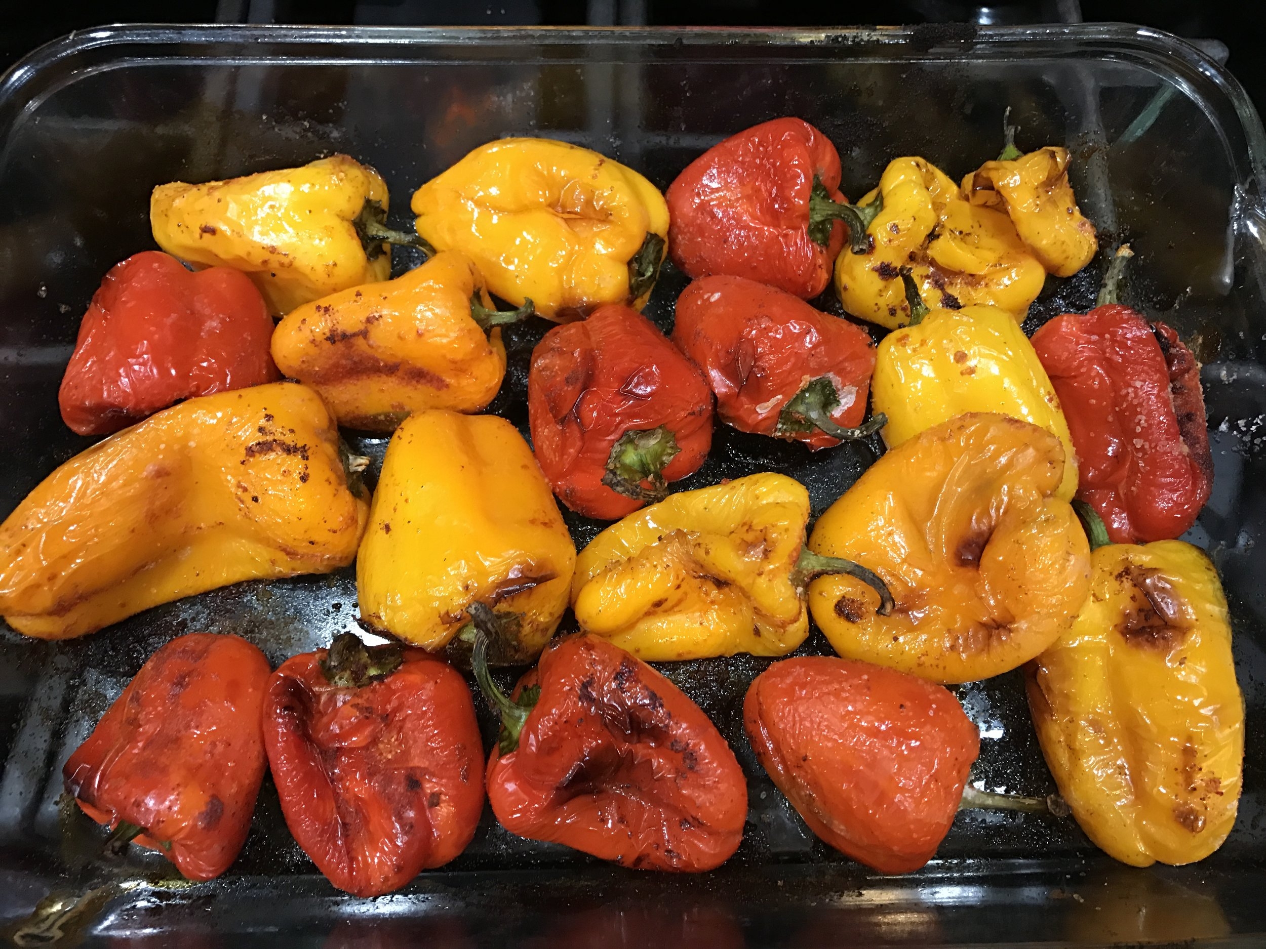      

 
    Roasted Sweet Baby Bell Peppers   I got an incredible buy on these vibrant little peppers. It was the end of the day at the farmer’s market and the nice farmer lady overfilled a bag with these little gems for the same price as the tiny b