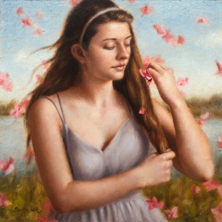Spring Shower The renewal of life that occurs every spring holds such magic, hope and anticipation of beautiful things to come. Here is "Spring Shower" a painting in celebration of my favorite time of year. 12"x12" Oil on Panel 