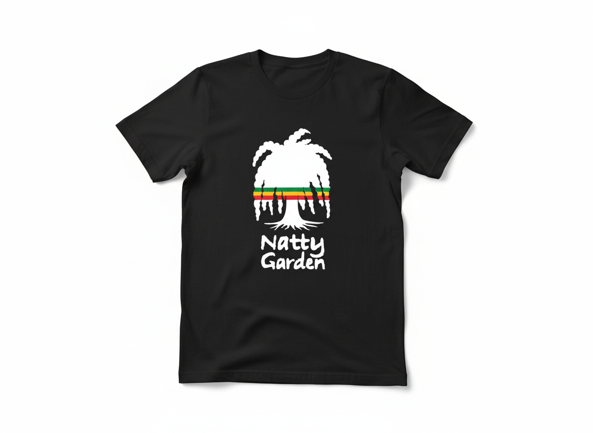 Black T-Shirt (White Logo & Natty Garden)