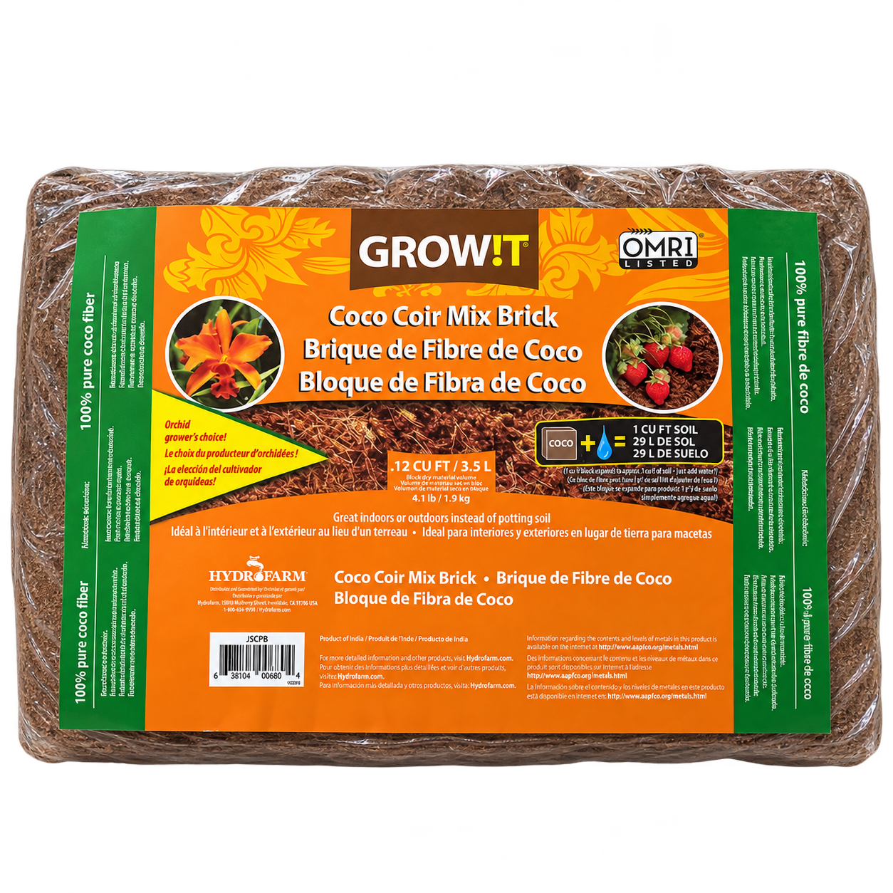 GROW!T Coco Coir Mix Brick, 3PK (0.26-0.33 cf)