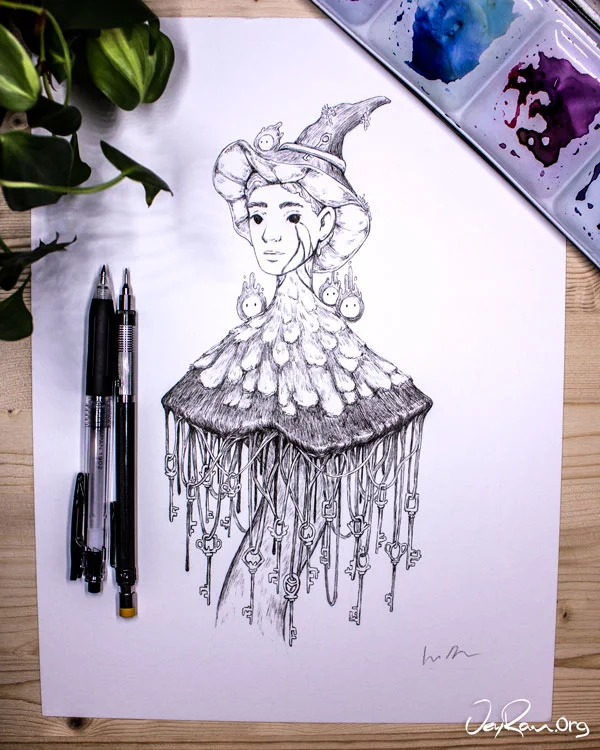 Coprinus Comatus Wizard - Ink Drawing by JeyRam