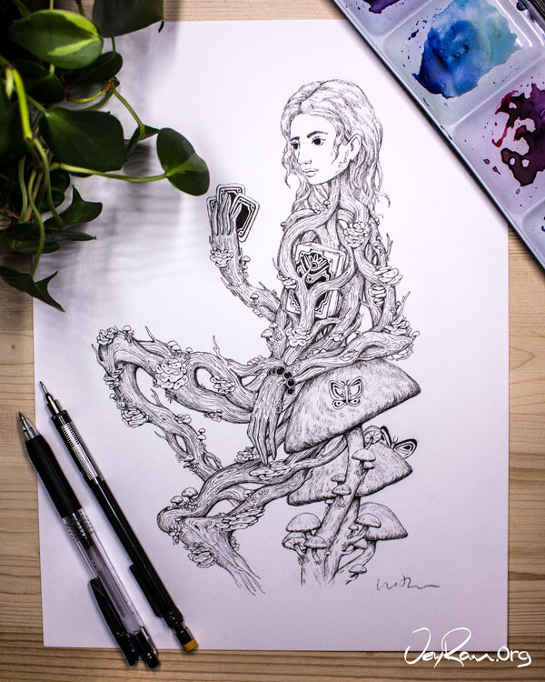 Mushroom Witch Ink Drawing :  Ballpoint Pen Art by JeyRam. I'm an artist from Toronto that specializes in nature inspired ink drawings! #inktober #inkart #originalart #inktober2019