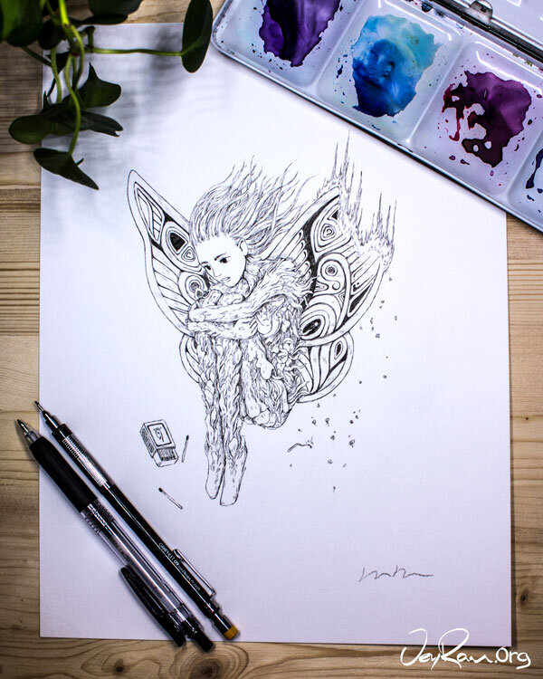 Fairy Ink Drawing: Ballpoint Pen Art by JeyRam. I'm an artist from Toronto that specializes in nature-inspired ink drawings! #inktober #inkart #fantasy #fairies #fairy