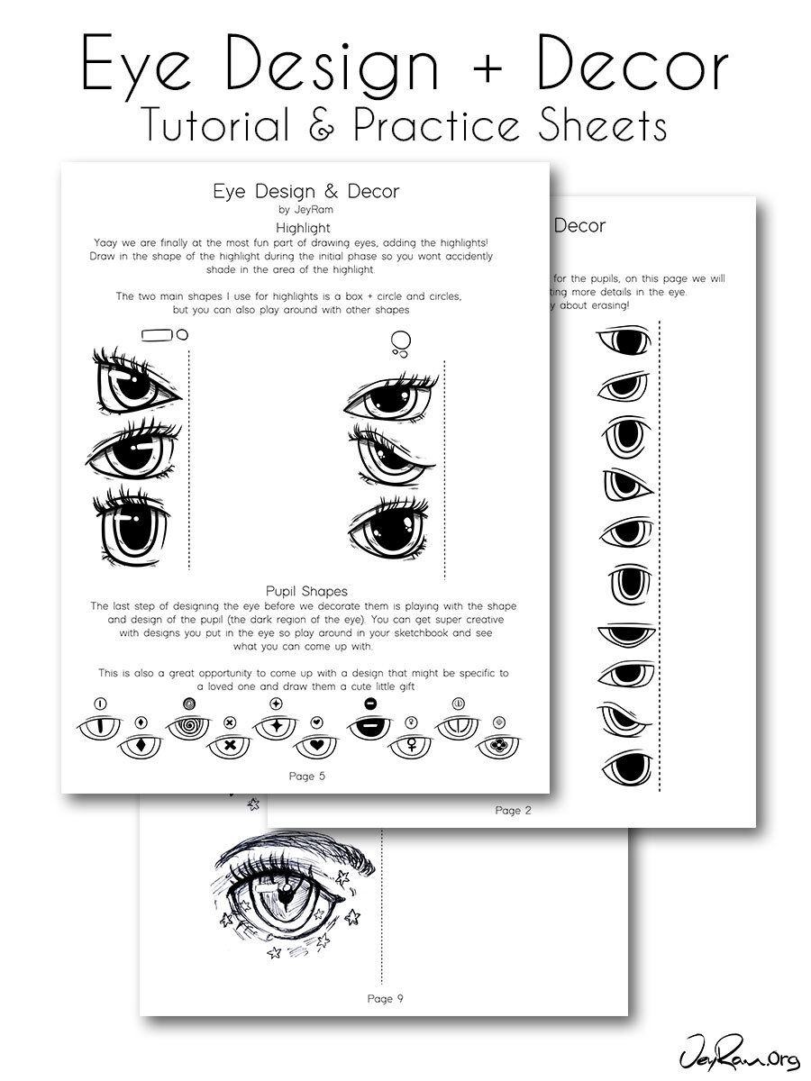 Female Anime Eye Drawing & Design (Printable PDF) - JeyRam Drawing Tutorials