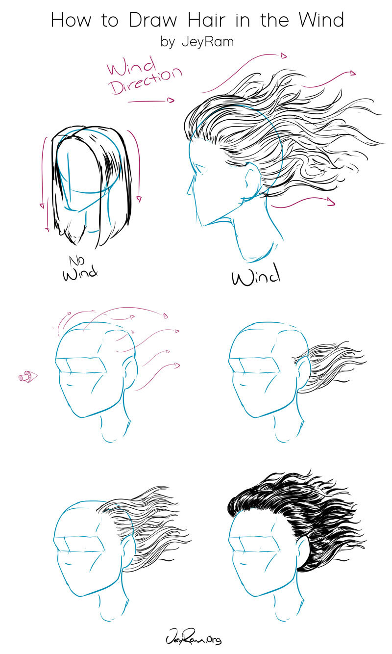 How To Draw Hair Blowing In The Wind Jeyram Art