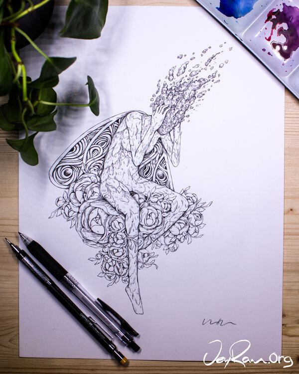Fairy Ink Drawing by JeyRam #art #fantasy #inktober