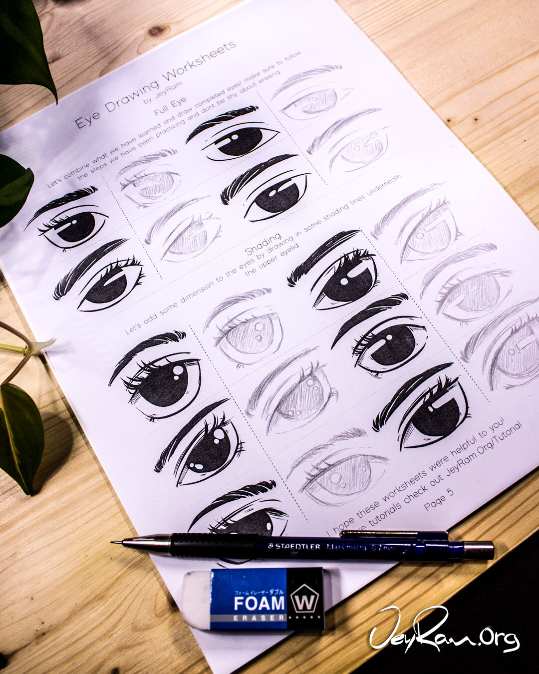 How to Draw Eyes, Tutorial and Free Printable Worksheet by JeyRam #Art #Drawing #Tutorial #Eyes