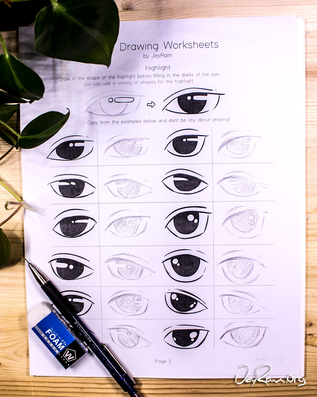 How to Draw Eyes, Tutorial and Free Printable Worksheet by JeyRam #Art #Drawing #Tutorial #Eyes