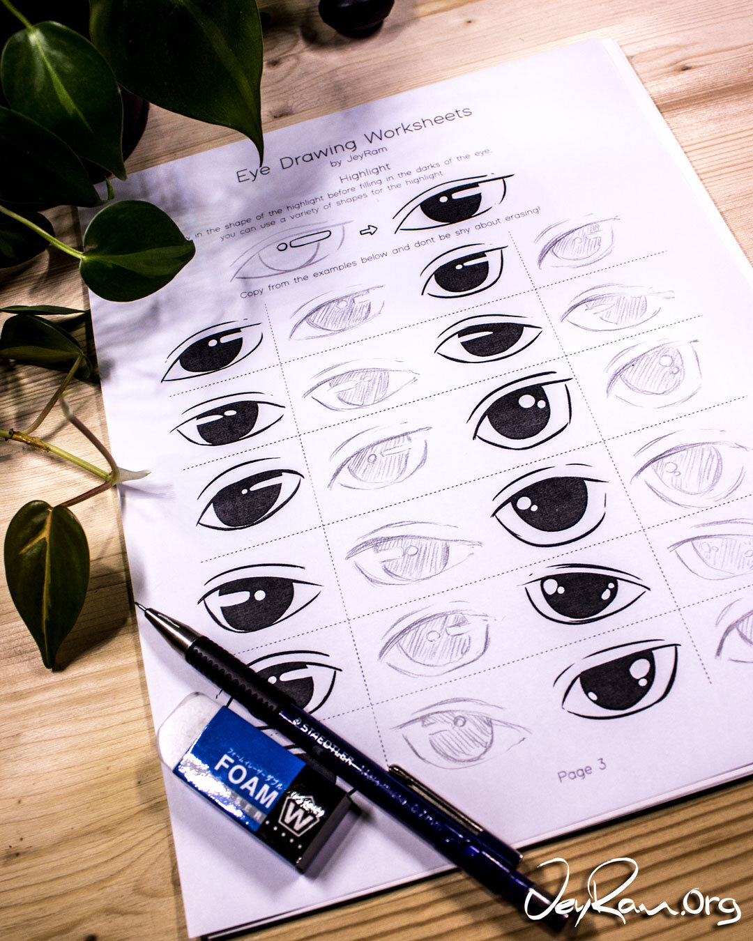 How to Draw Eyes, Tutorial and Free Printable Worksheet by JeyRam #Art #Drawing #Tutorial #Eyes