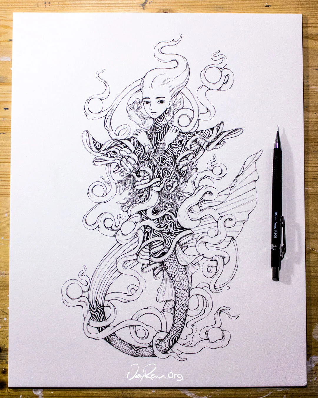 Ink Drawing - Pisces Zodiac Sign by JeyRam