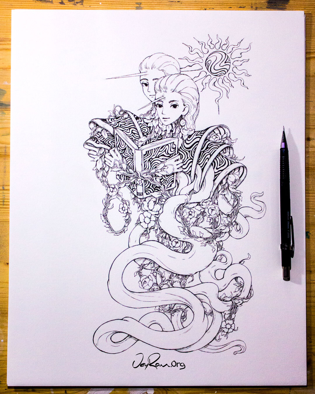 Ink Drawing - Gemini Zodiac Sign by JeyRam