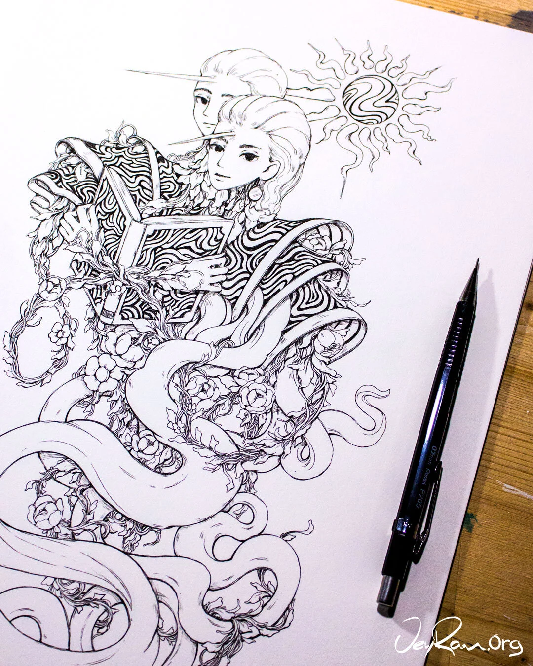 Ink Drawing - Gemini Zodiac Sign by JeyRam
