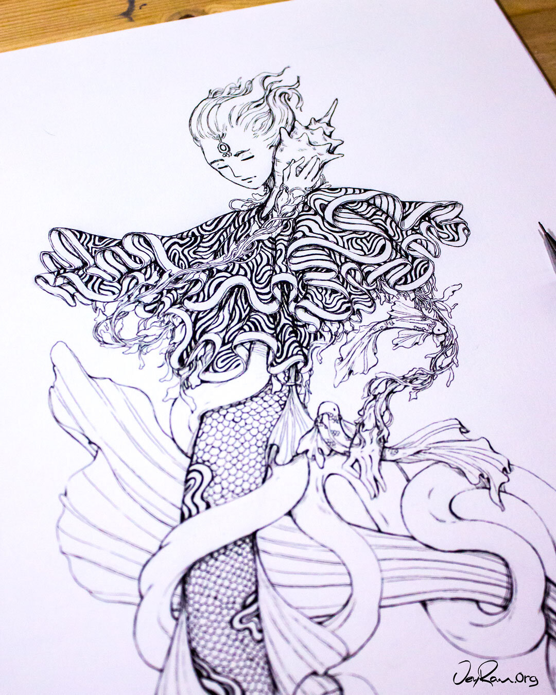 Ink Drawing - Cancer Zodiac Sign by JeyRam