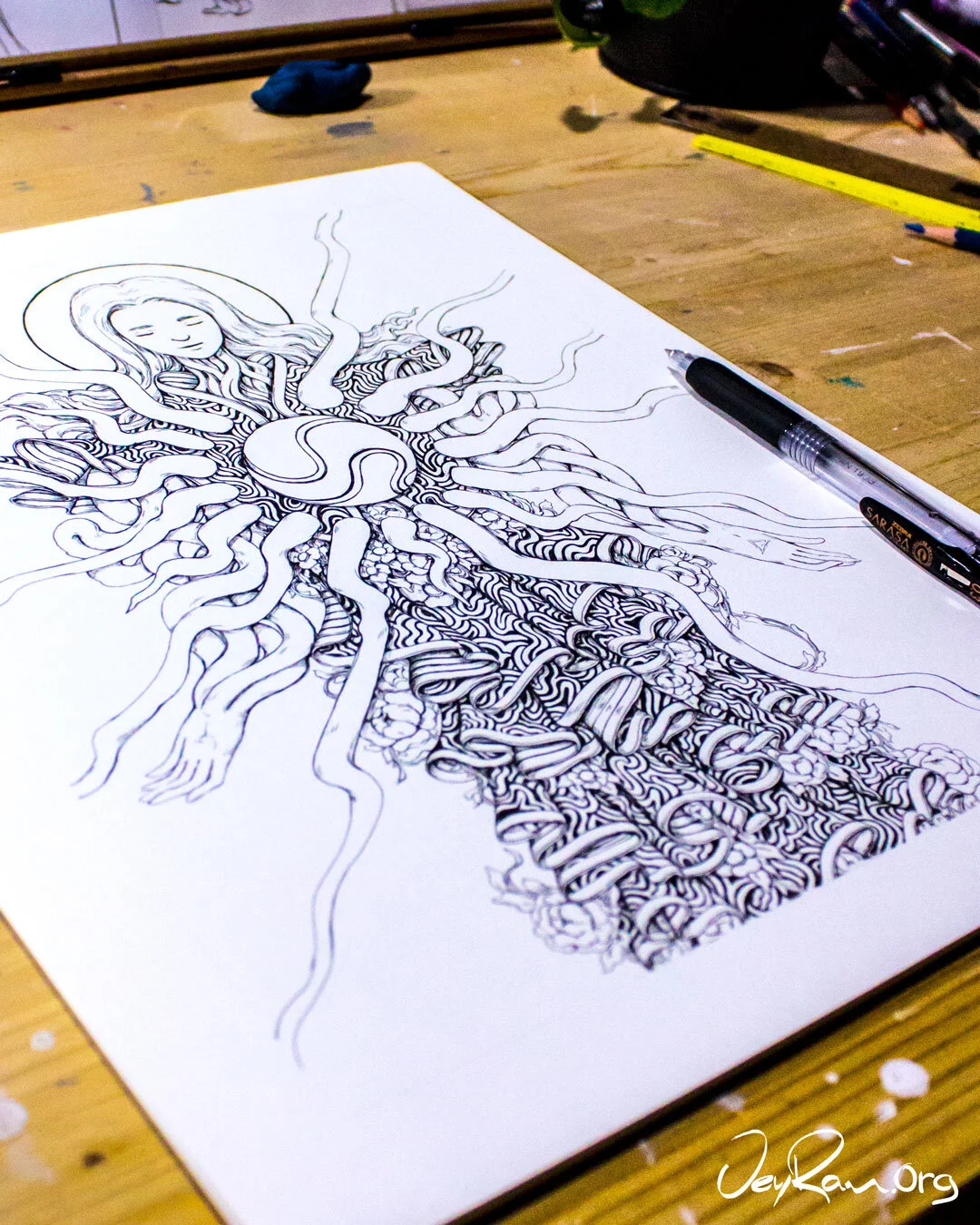 Ink Drawing - Leo Zodiac Sign by JeyRam