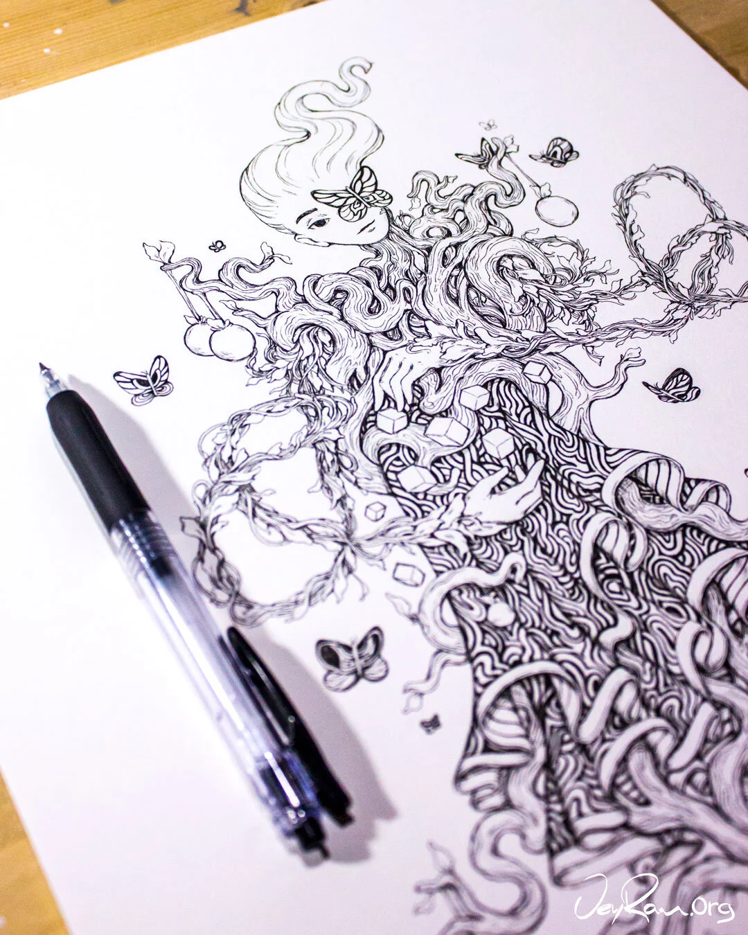 Spiritual Art of Virgo - Zodiac Series by JeyRam Ballpoint Pen Drawing 2